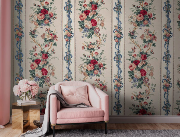 Wallpaper with flowers and ribbons