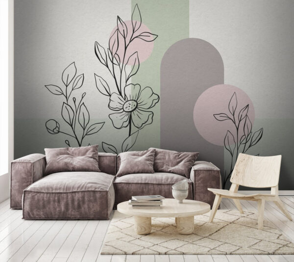 Wall murals Wall murals Drawing of a flower and leaves (SKU: u71637)