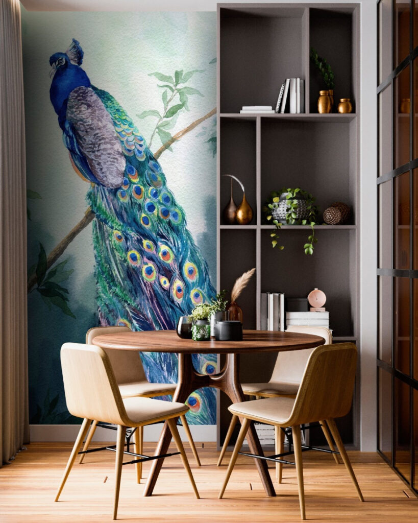 Watercolor of a peacock on a branch Watercolor of a peacock on a branch