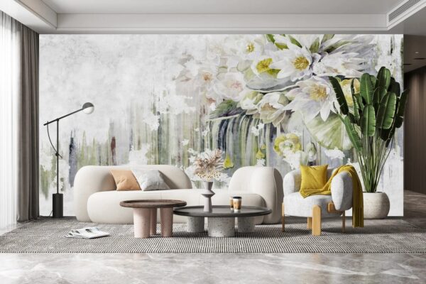 Wall murals Painting of flowers on a white background (SKU: u71322) Wall murals Wall murals Painting of flowers on a white background (SKU: u71322)