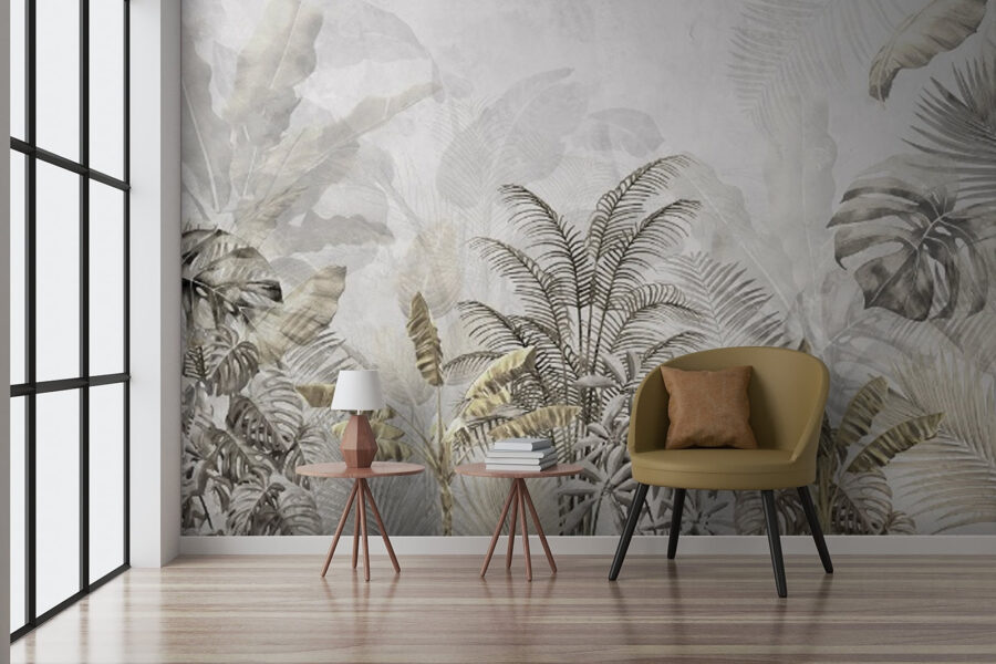 Tropical leaves in soft silhouette.