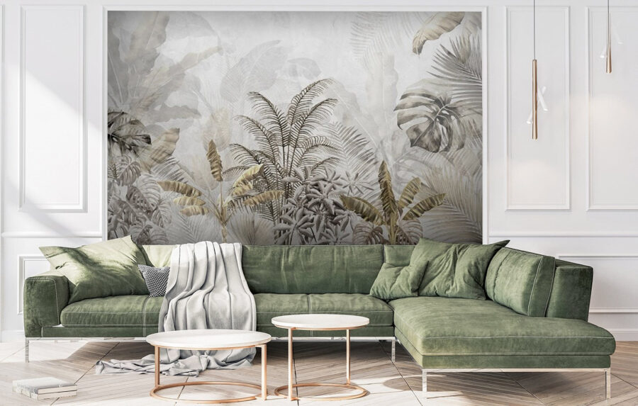 Tropical leaves in soft silhouette.