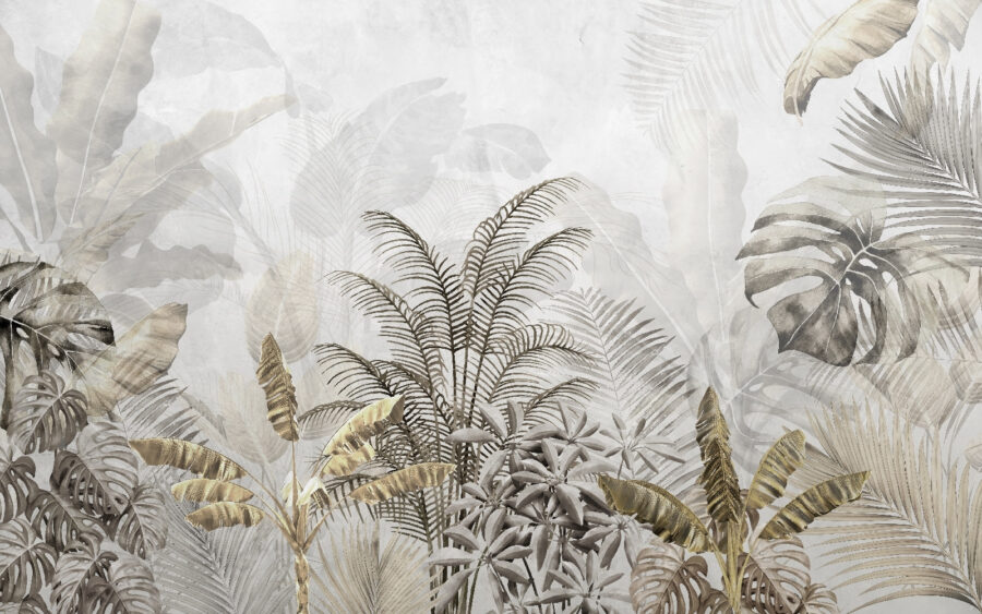 Tropical leaves in soft silhouette.