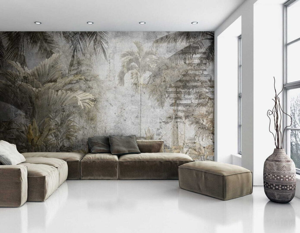 Palm trees on a concrete wall Palm trees on a concrete wall