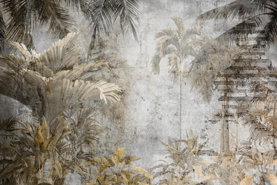 Palm trees on a concrete wall