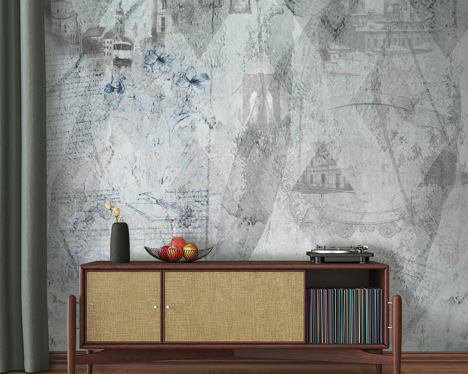 Grey and white wallpaper with drawings u68154pig20m - Grey and white wallpaper with drawings - tegory