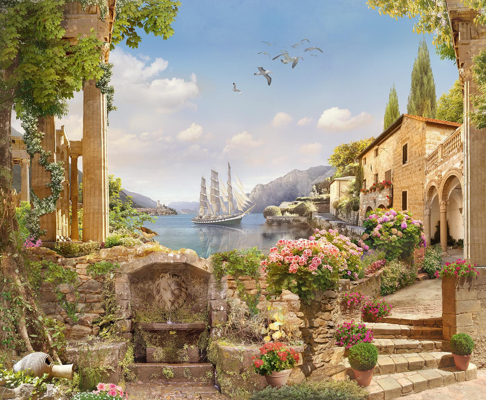 u67847p - Stone building with a boat in the water - tegory