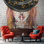 Wall murals Painting of a woman with a hat