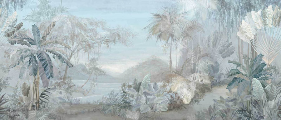 Painting of a landscape with trees and plants