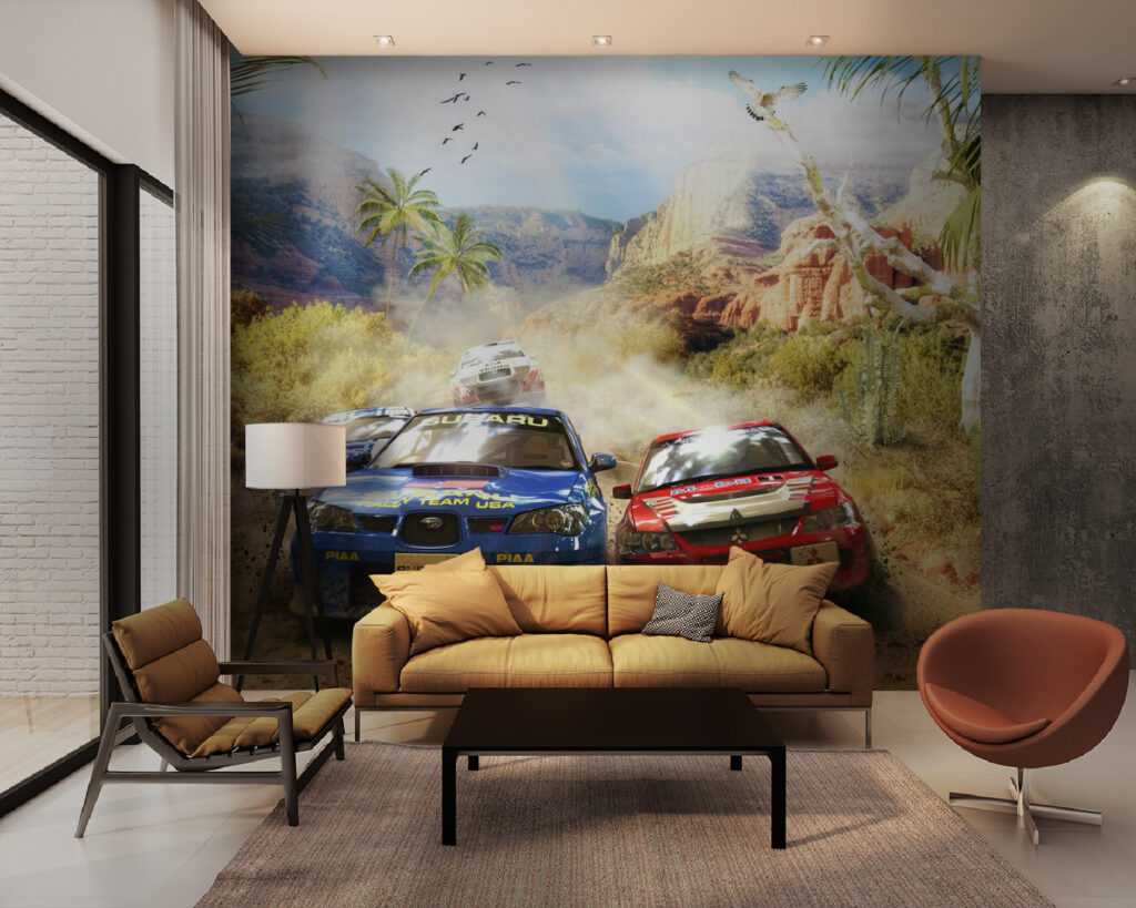 Group of cars driving on a dirt road