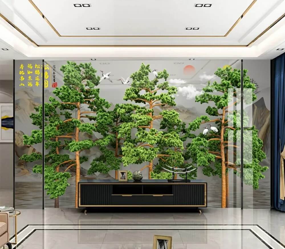 u62719pig1m - Group of trees with birds flying above them - tegory