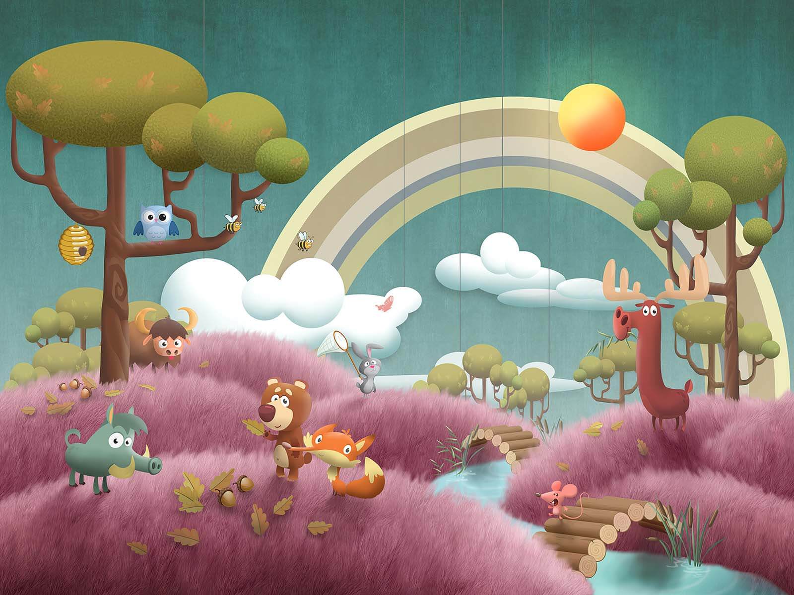 Cartoon scene with animals and a river u62475p - Cartoon scene with animals and a river - tegory