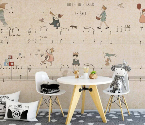 Sheet of music with drawings of people playing instruments u62131pir1m 600x518 - Sheet of music with drawings of people playing instruments - tegory