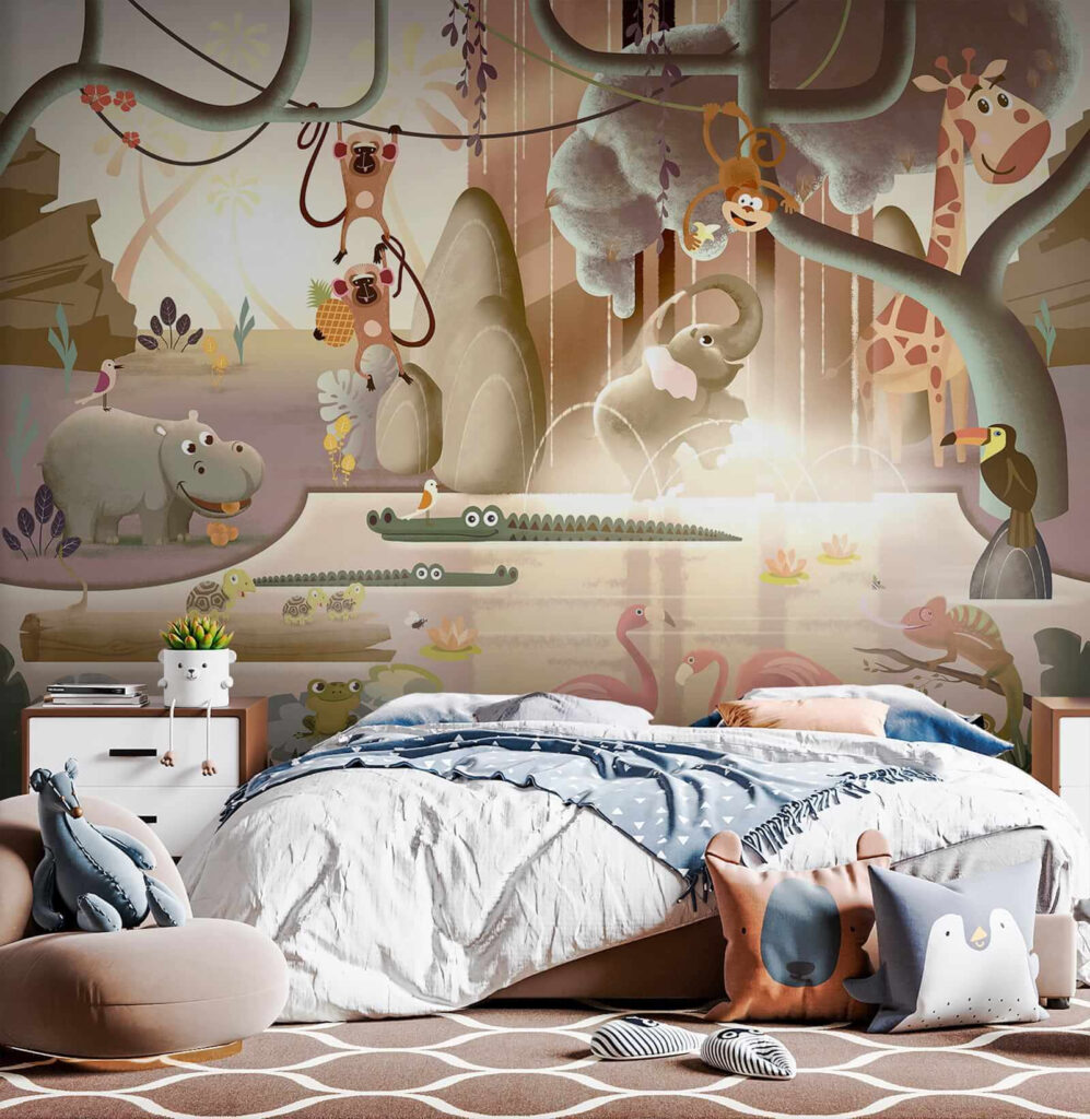 Group of animals in a pond