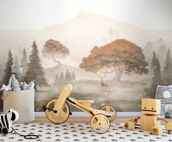 Painting of a forest with trees and mountains u62117pir2 600x496 - Painting of a forest with trees and mountains - tegory