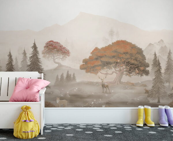 Painting of a forest with trees and mountains u62117pir1m 600x489 - Painting of a forest with trees and mountains - tegory