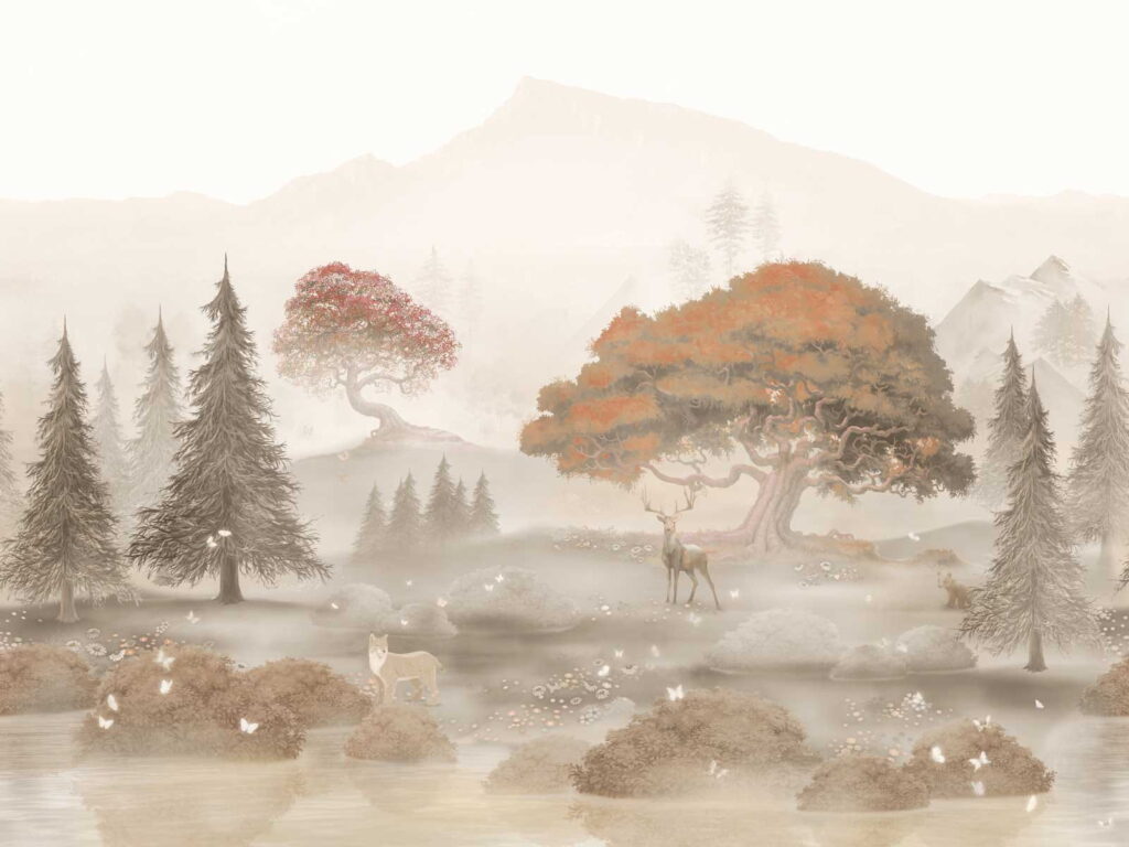 Painting of a forest with trees and mountains u62117p 1024x768 - Painting of a forest with trees and mountains - tegory