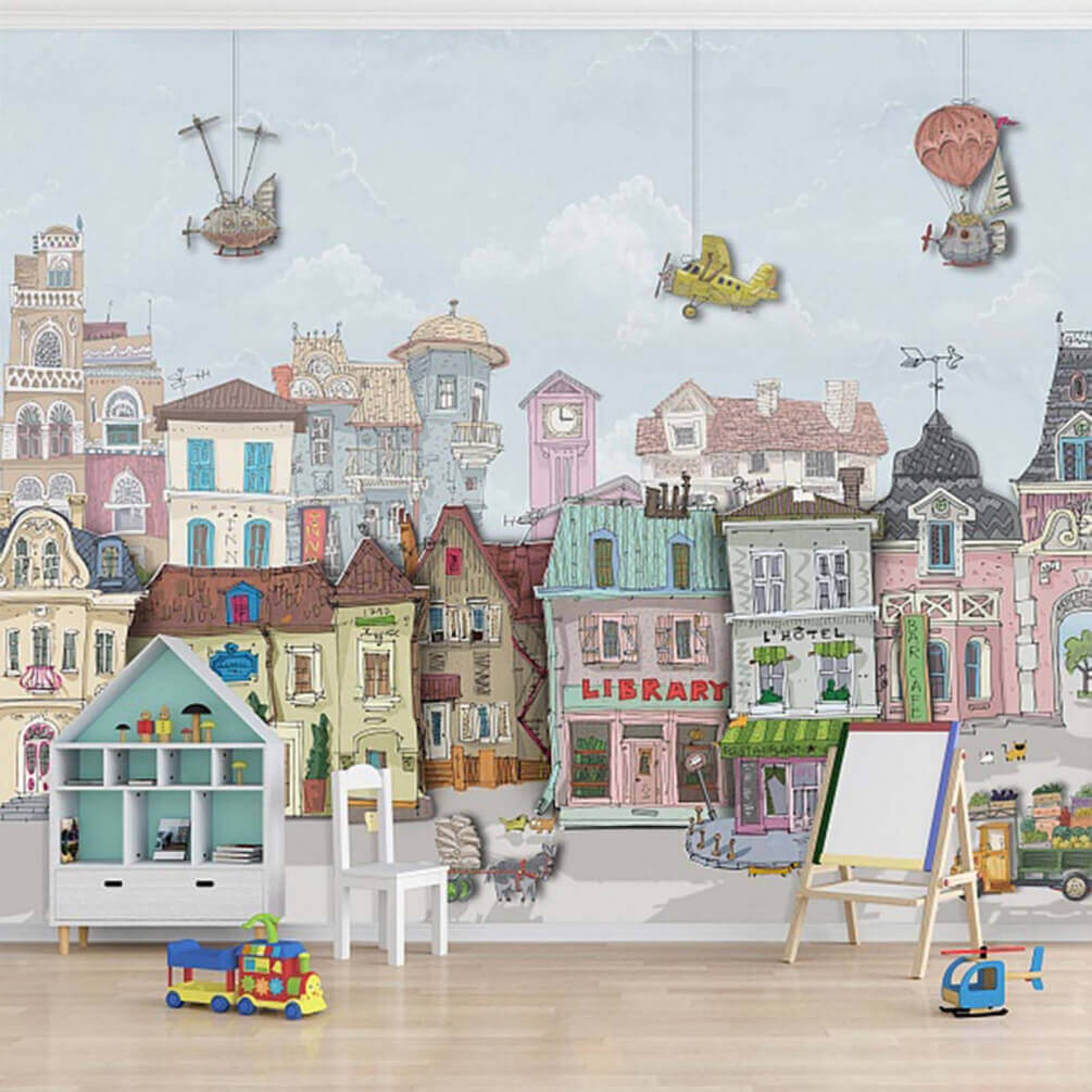 Group of buildings with cars and airplanes u62113pir1m - Group of buildings with cars and airplanes - tegory