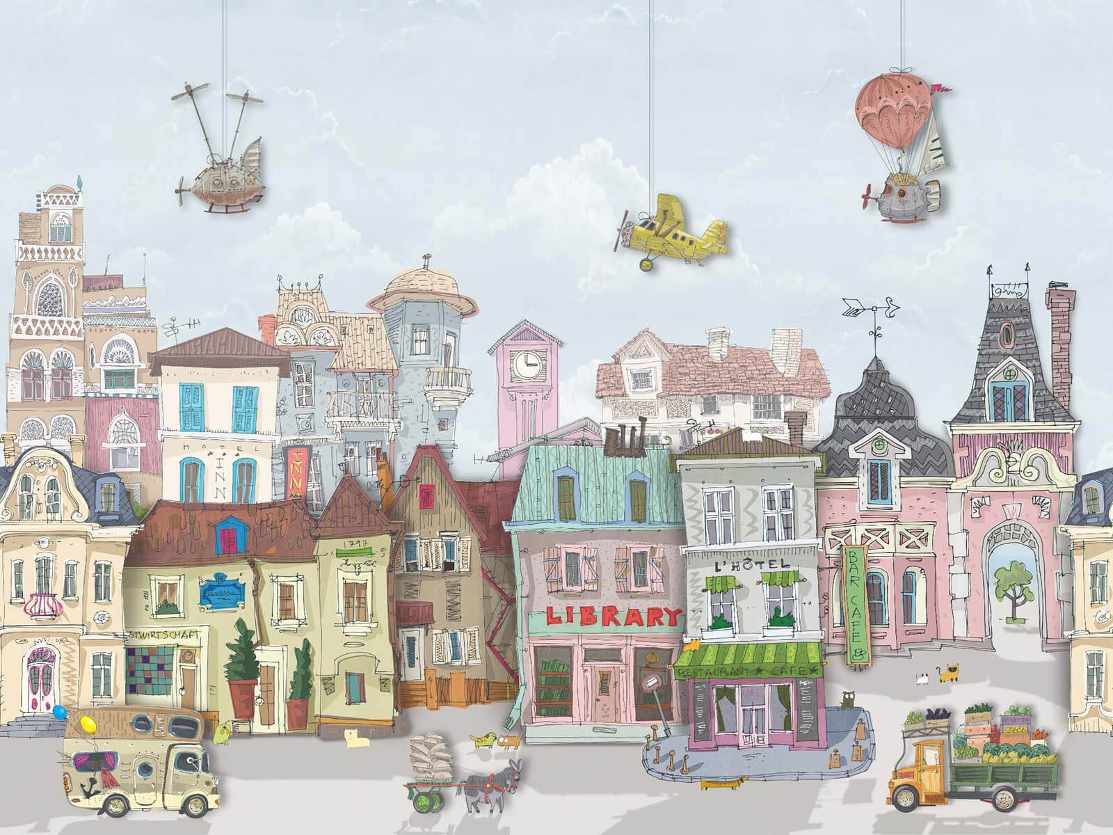 Group of buildings with cars and airplanes u62113p - Group of buildings with cars and airplanes - tegory