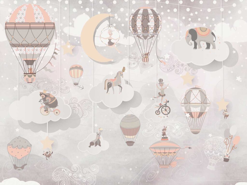 Group of hot air balloons and animals Group of hot air balloons and animals