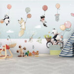 Wall murals Cartoon of animals on a bicycle