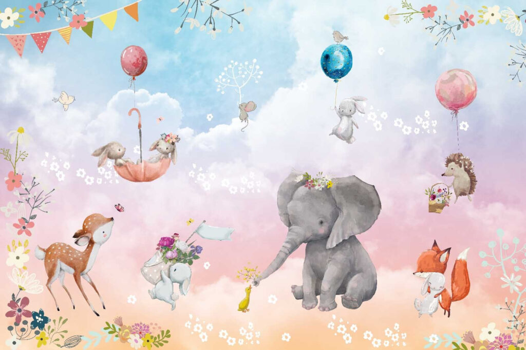 Wall mural of animals and balloons Wall mural of animals and balloons