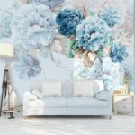 Wall mural Soft blue floral arrangement in bloom