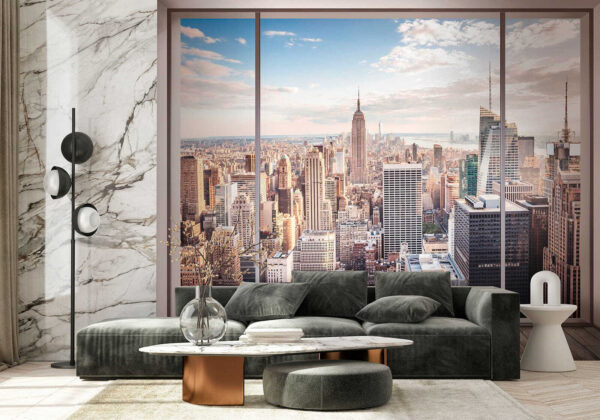 Large window with a city view