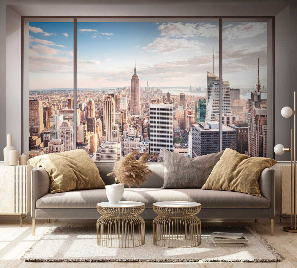 Large window with a city view