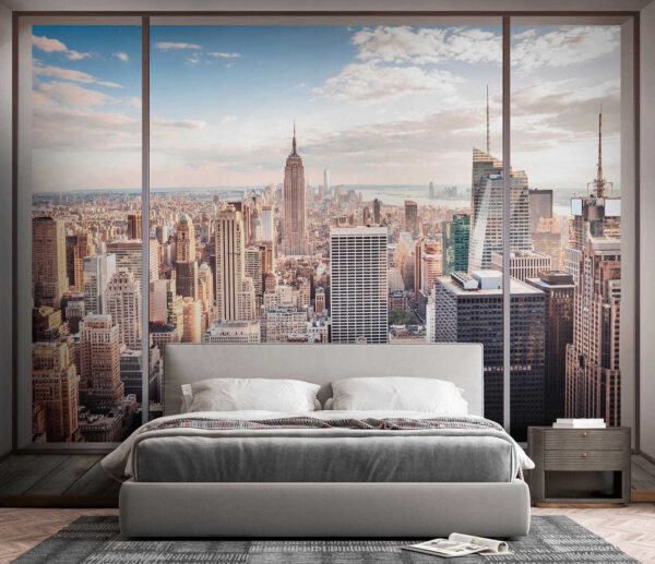 Large window with a city view