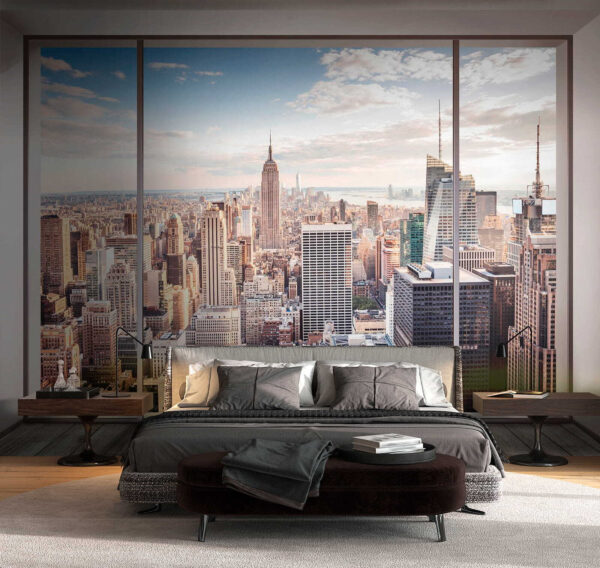 Large window with a city view