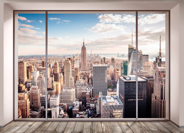 Large window with a city view