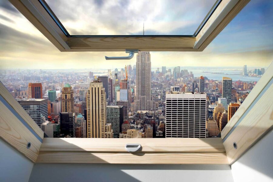 Wall murals Window with a view of a city - Image 4