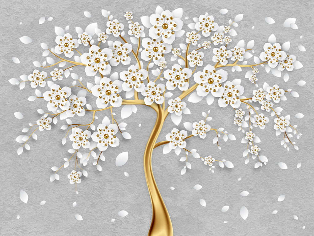 Tree with white flowers and leaves Tree with white flowers and leaves