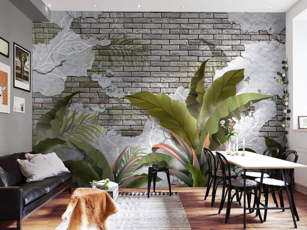 Brick wall with leaves and a brick wall u59823piq1m 1024x768 - Brick wall with leaves and a brick wall - tegory