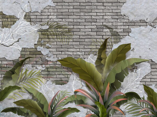 Brick wall with leaves and a brick wall Brick wall with leaves and a brick wall