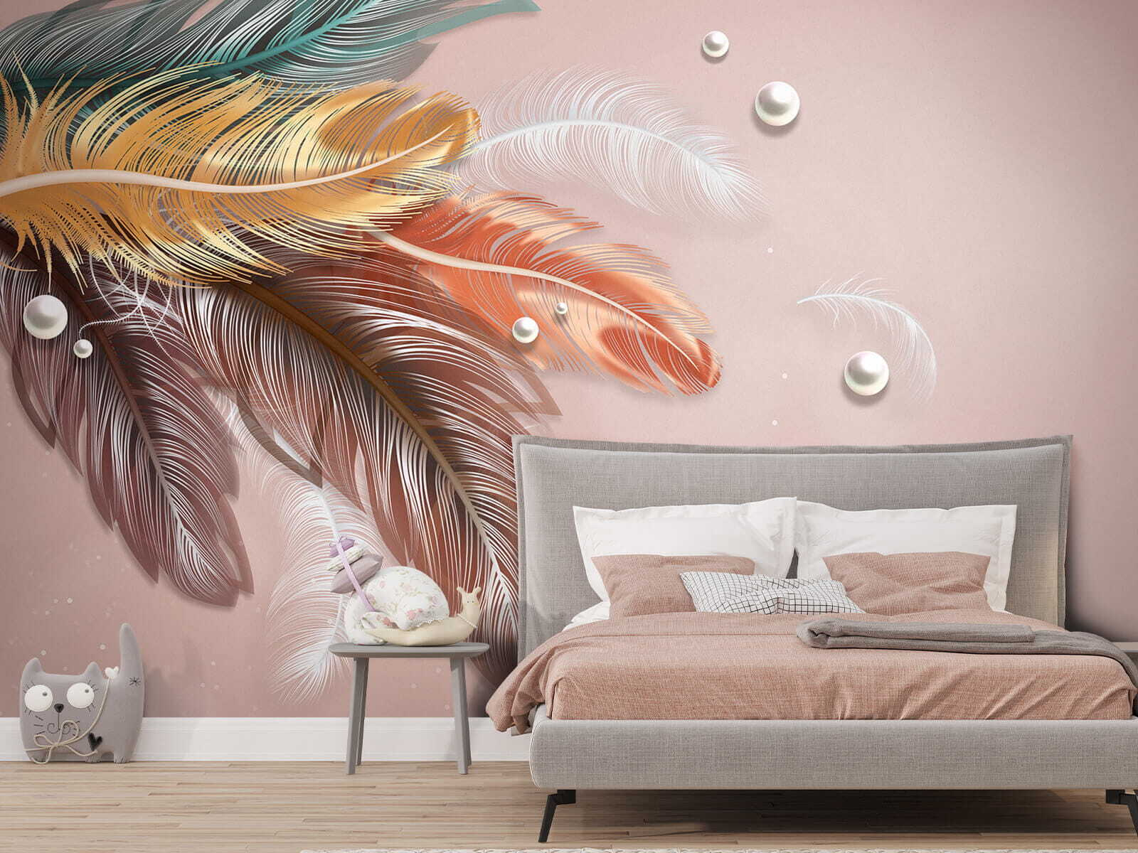 Group of colorful feathers and pearls u59817pib1m - Group of colorful feathers and pearls - tegory