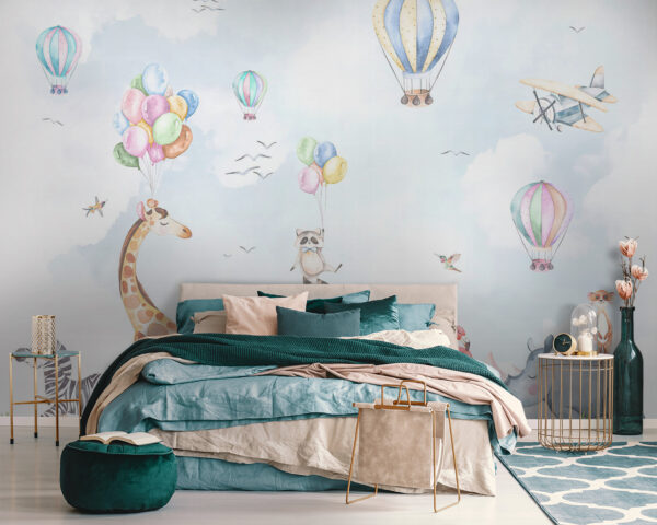 Watercolor of animals and balloons Watercolor of animals and balloons