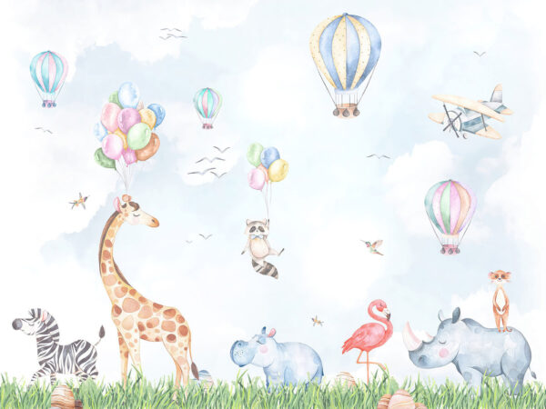 Watercolor of animals and balloons Watercolor of animals and balloons