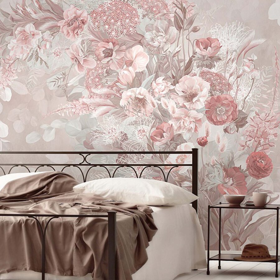 Wall murals Delicate florals in soft tones.
