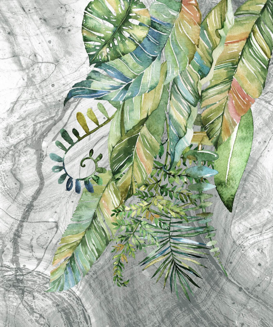Painting of leaves on a marbled surface