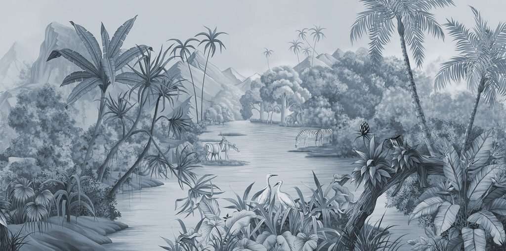 A river with zebras and mountains A river with zebras and mountains