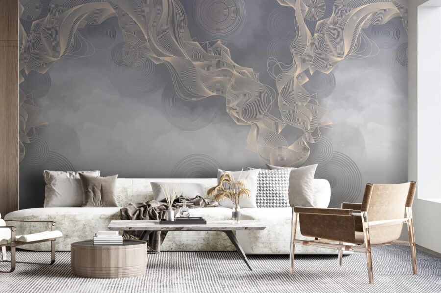 Grey and white background with circles and lines