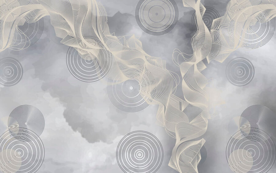 Grey and white background with circles and lines