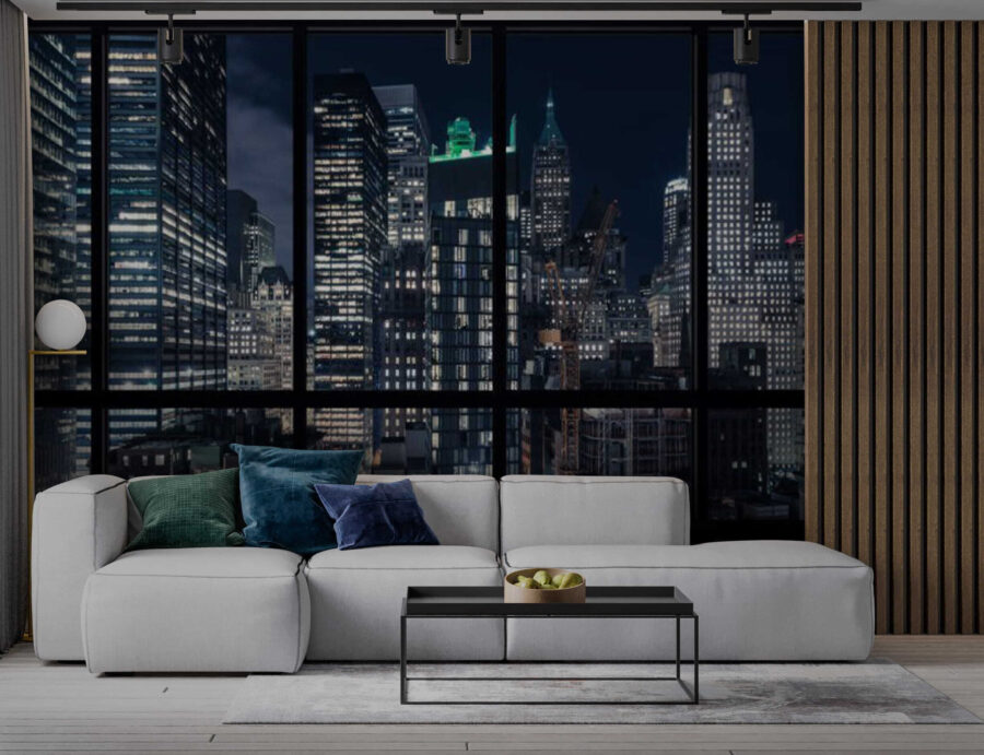 View of a city from a window at night