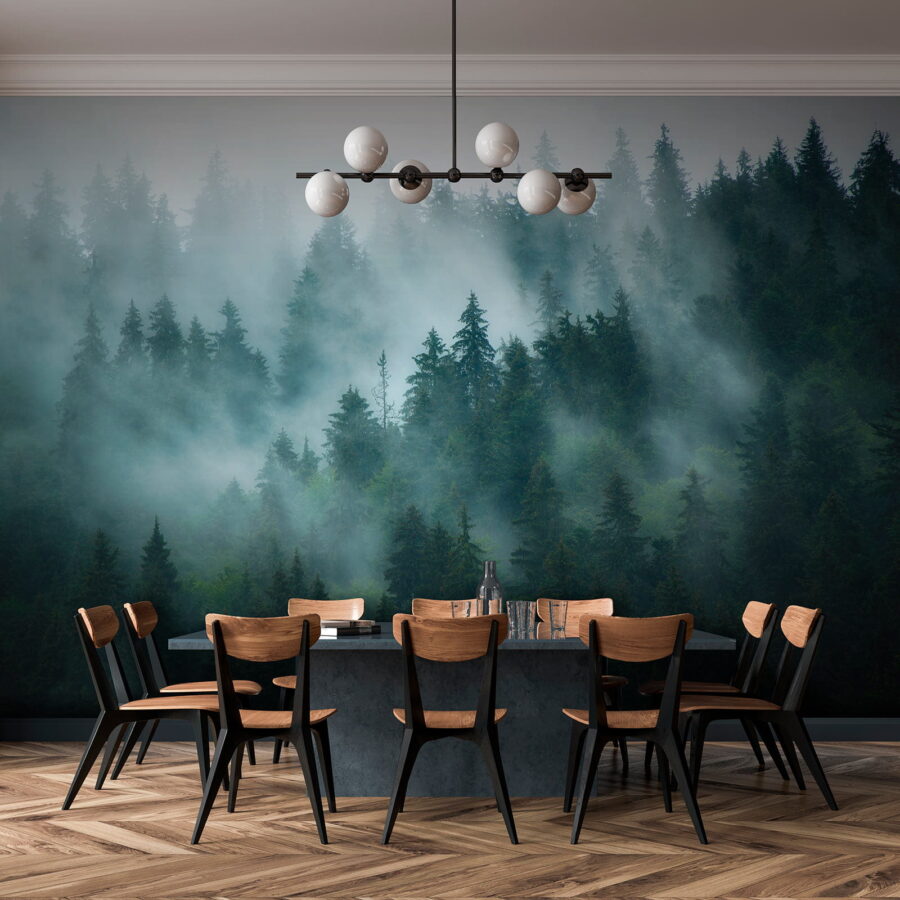 Wall murals Foggy forest with trees - Image 10