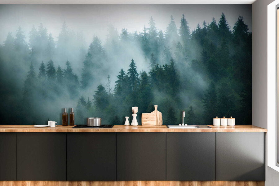 Wall murals Foggy forest with trees - Image 9
