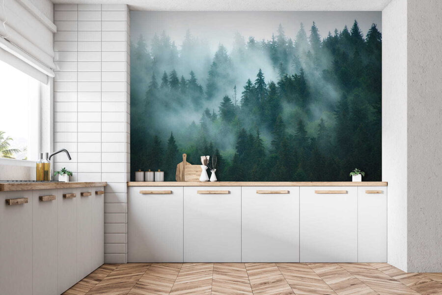 Wall murals Foggy forest with trees - Image 8