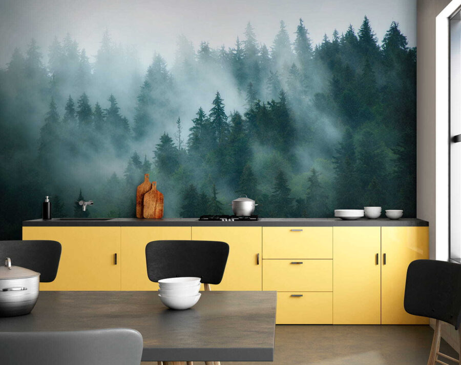 Wall murals Foggy forest with trees - Image 7