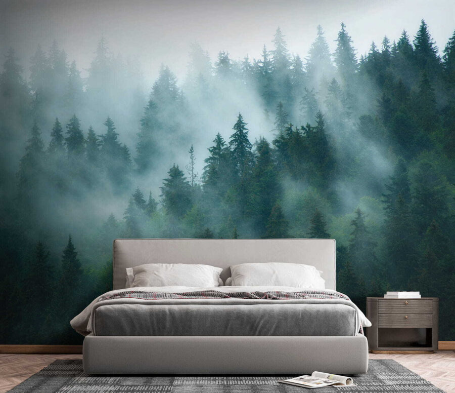 Wall murals Foggy forest with trees - Image 6